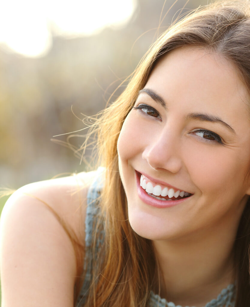 Closeup of woman with dark blonde hair